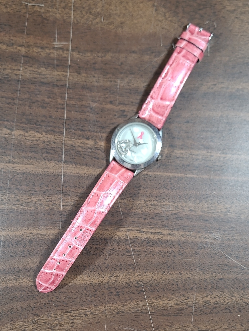 Pink Leather Strap Watch with Ribbon Accent (Needs Battery)